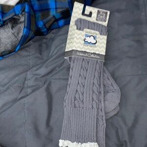 Women’s Gray knee hi socks, also known as boot socks